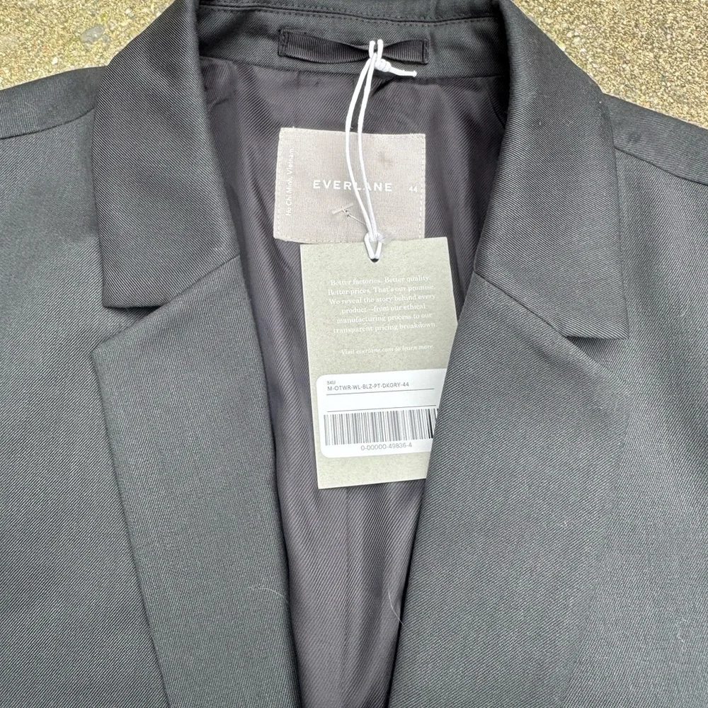 Everlane Italian Wool Blazer Mens 44 Dark Gray Tailored Suit Jacket NWT
